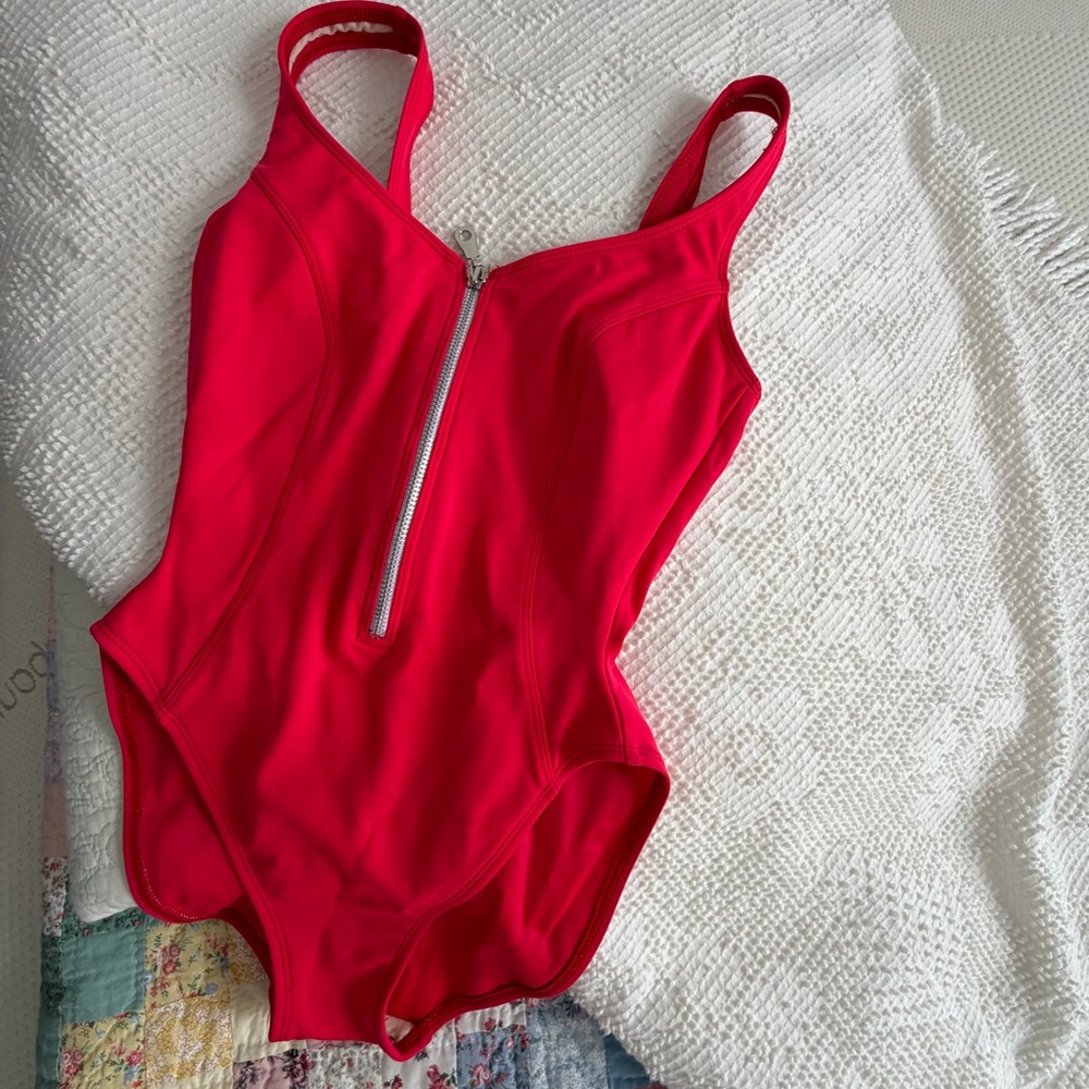 La Blanca Red Zip-Front One-Piece Swimsuit